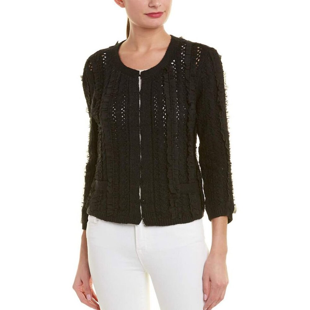 NWT NIC+ZOE Women's Ruffled Up Cardy, black, M